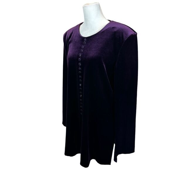 Ladies Vintage 80’s Sunshine Starshine Deep Purple Velour Tunic Top Size 14 - Picture 1 of 13